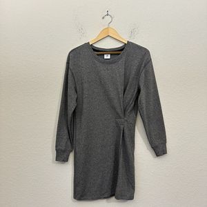 CAbi #3650 L/S Put On Faux Wrap Sweatshirt Dress in Heather Gray